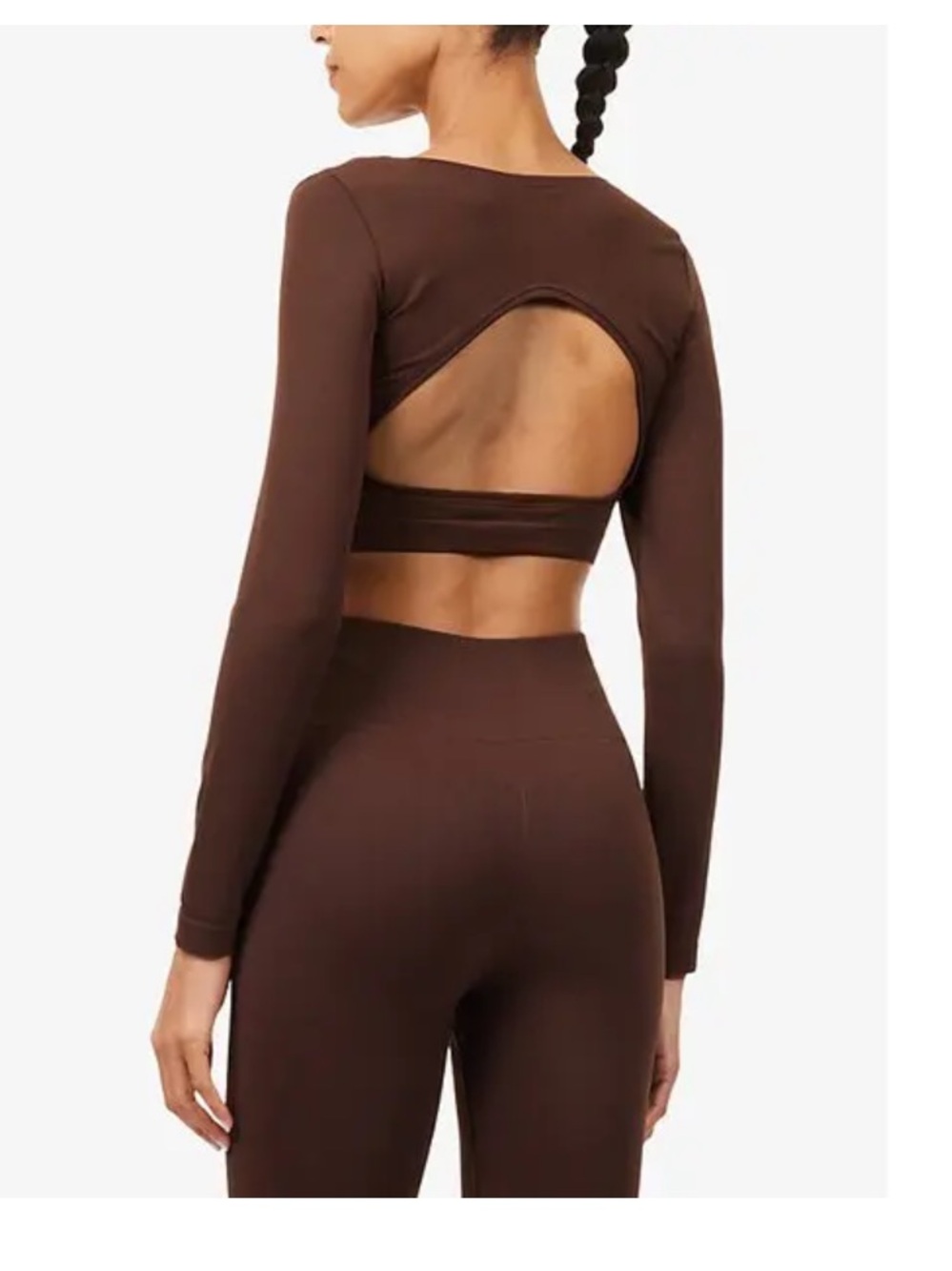Adanola Seamless Open Back Gym Top Chocolate Brown Long Sleeve Size S